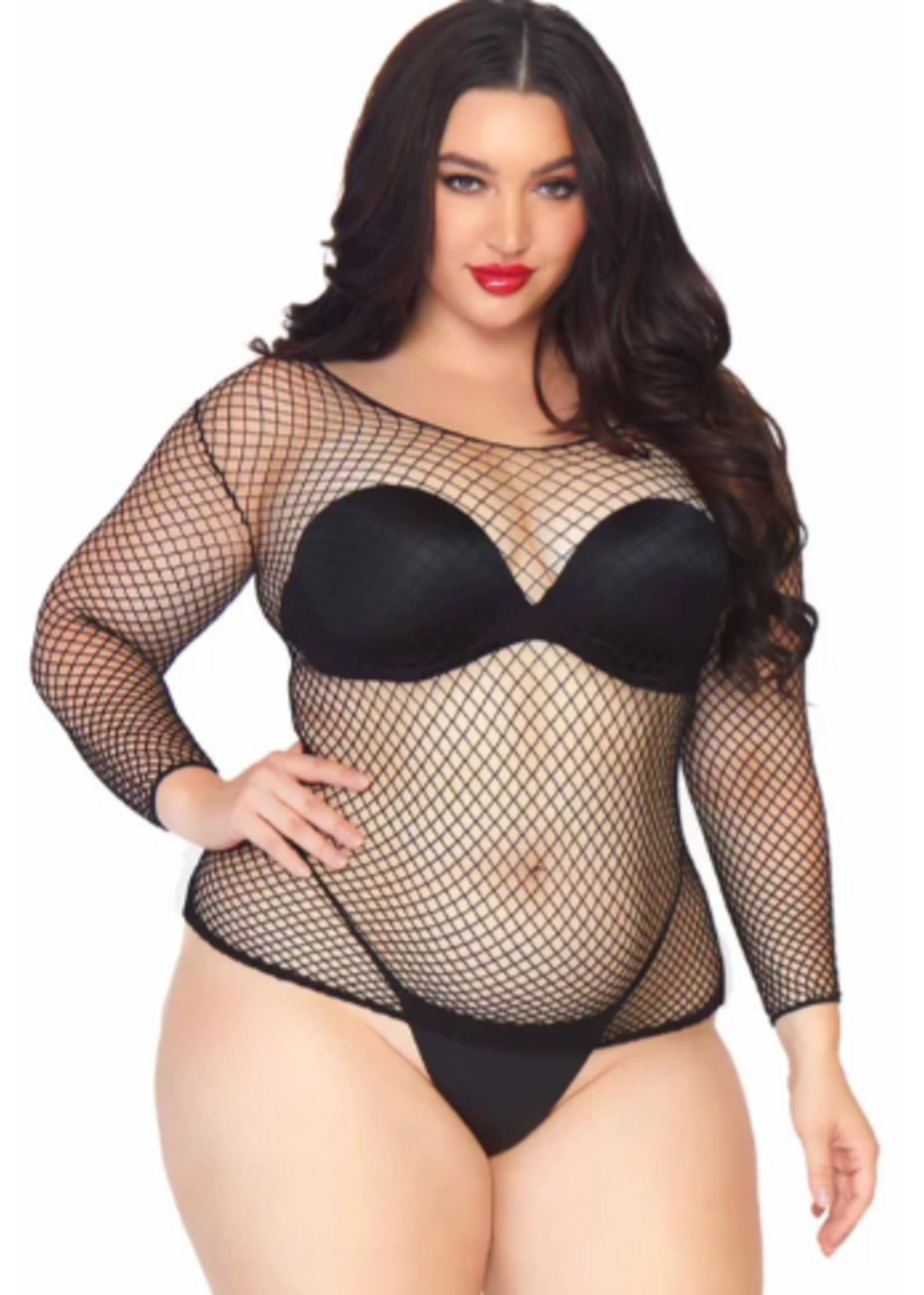 Leg Avenue 8278X Spandex Long Sleeved Net Shirt Black Plus Size