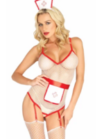 Leg Avenue 87057 3Pc TLC Nurse Fishnet Crotchless Garter Teddy Apron and Headband
