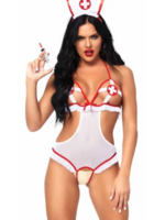 Leg Avenue 87051 2Pc Naughty Nurse Crotchless Teddy with Peek-A-Boo Cups and Matching Hat Headband