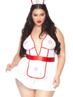 Leg Avenue 87027X 3Pc Nightshift Nurse Deep-V Babydoll Dress G-String and Headband