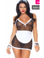 Leg Avenue 87036 4Pc Seductive French Maid Mesh Halter Apron Dress G-String Wrist Cuffs and Headband