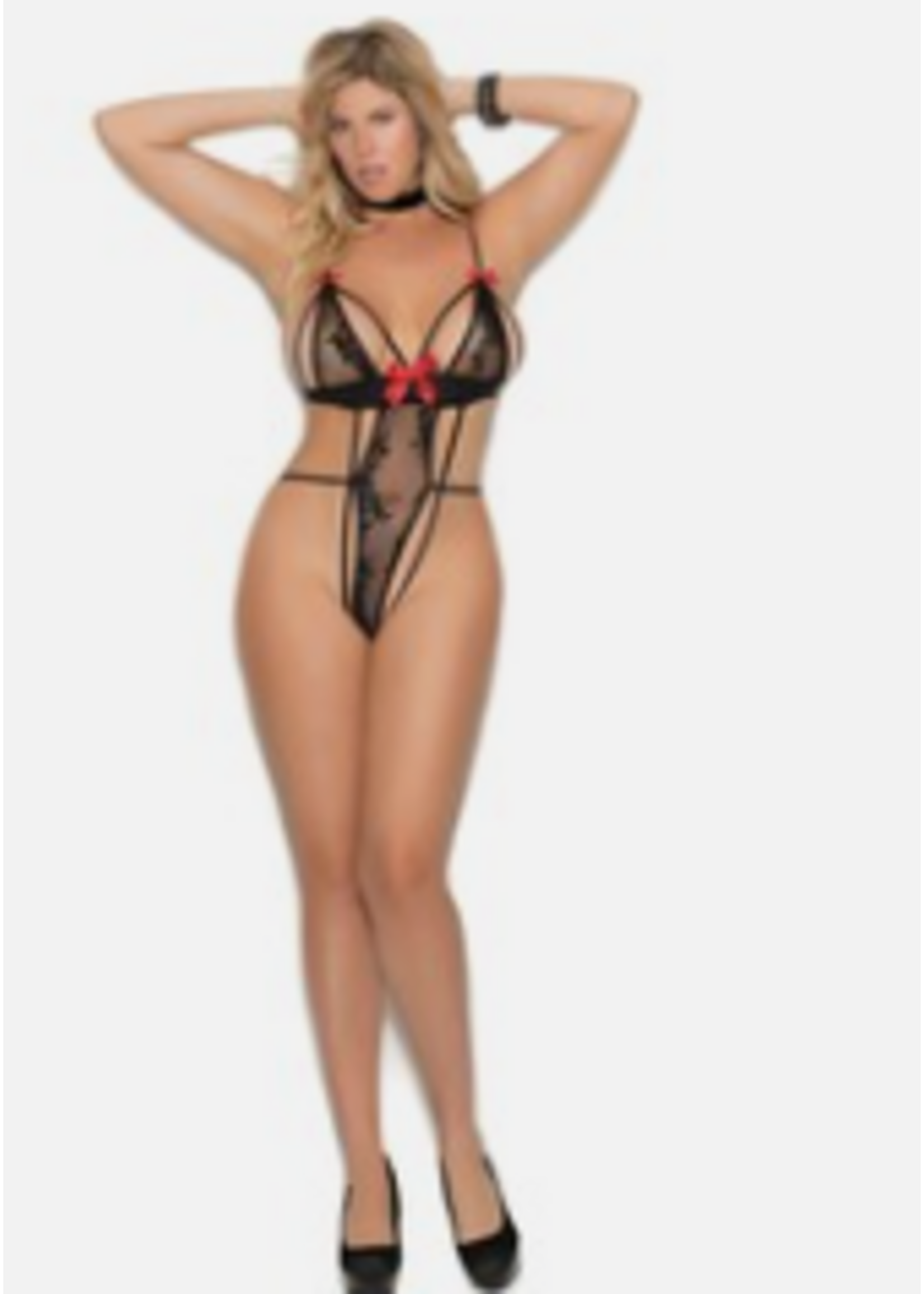Elegant Moments 1310Q Laced Teddy Embellished with Bows