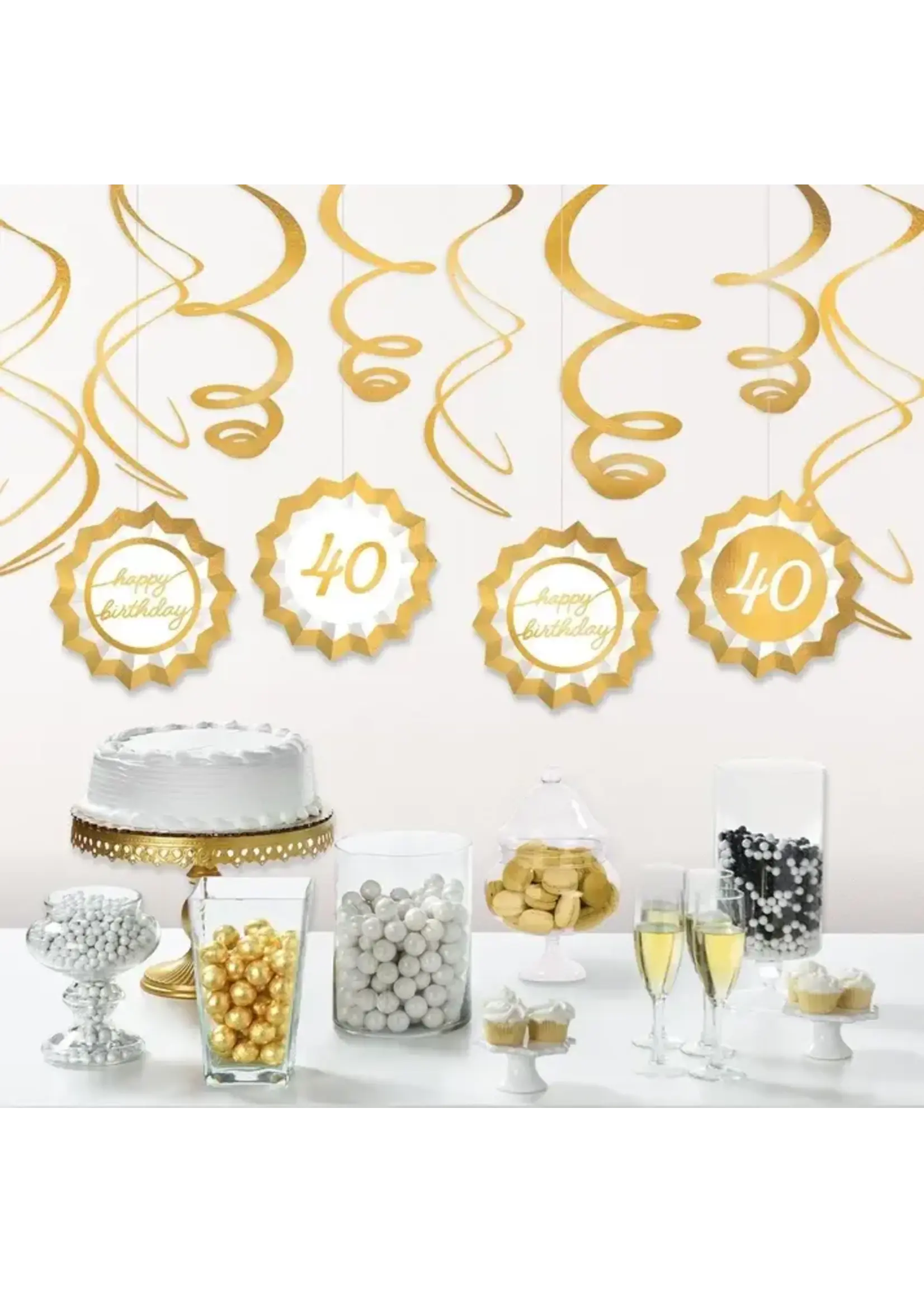 Metallic Golden Age Birthday Paper Fans & Swirl Decorations, 12pc, Ages