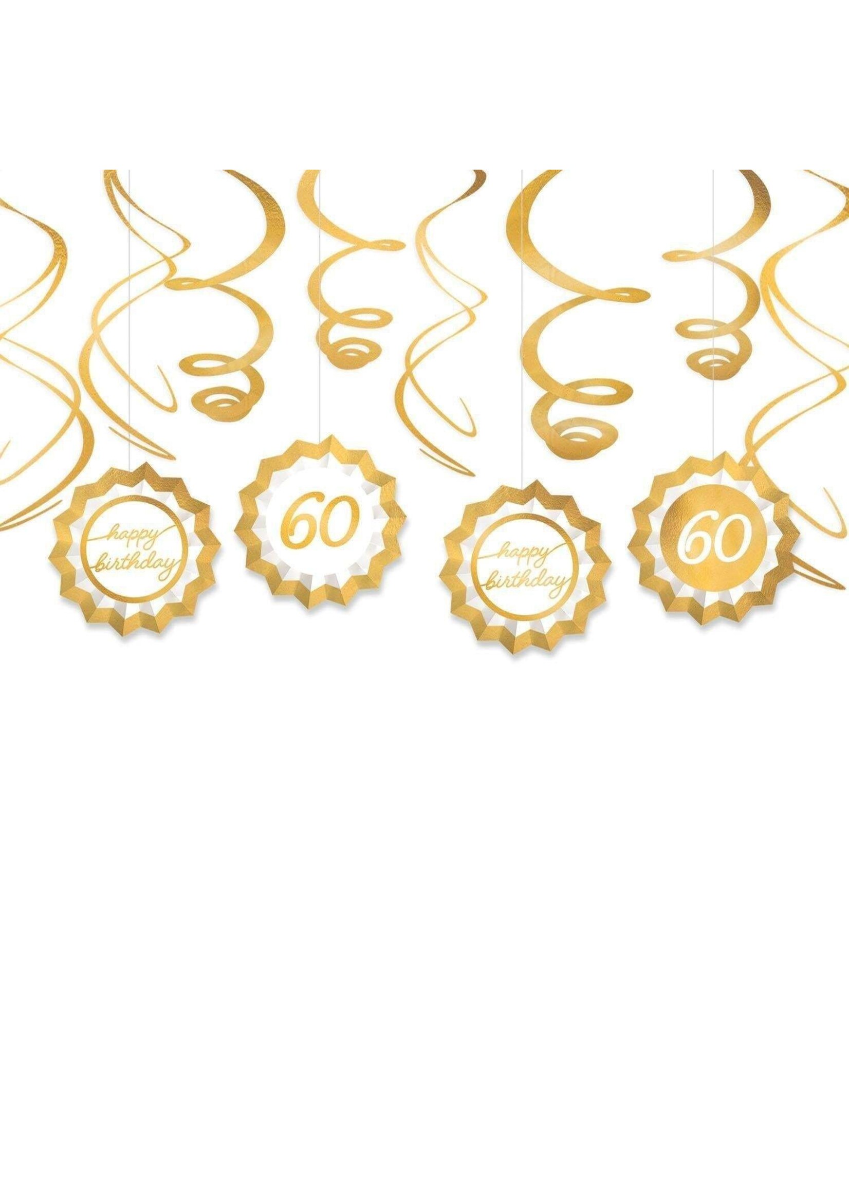 Metallic Golden Age Birthday Paper Fans & Swirl Decorations, 12pc, Ages