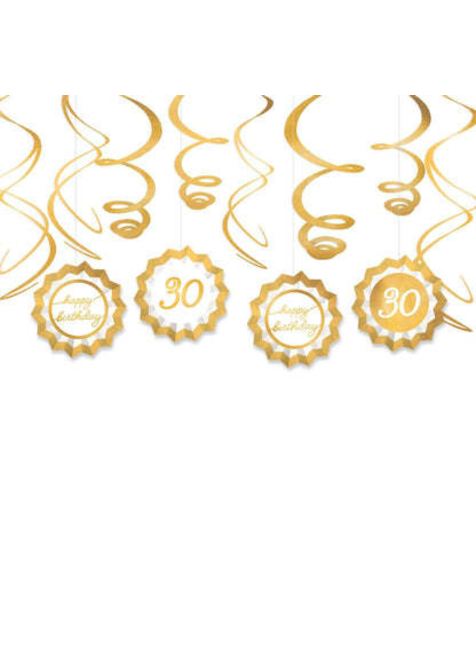 Metallic Golden Age Birthday Paper Fans & Swirl Decorations, 12pc, Ages