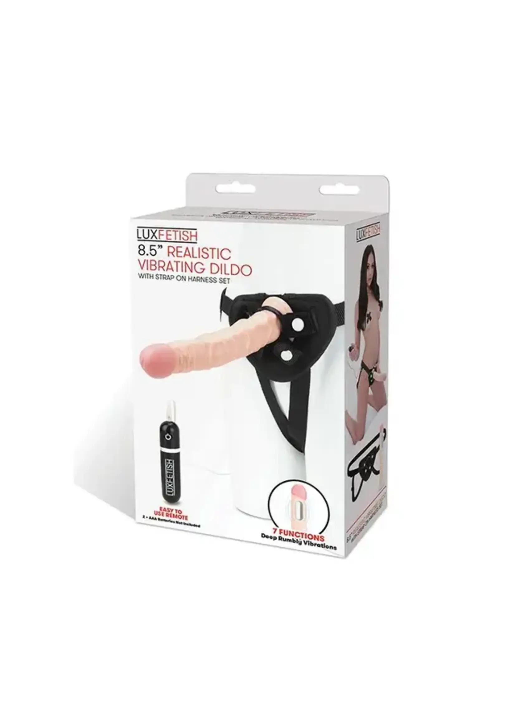 Lux Fetish Lux Fetish 8.5" Realistic Vibrating Dildo w/Strap On Harness Set