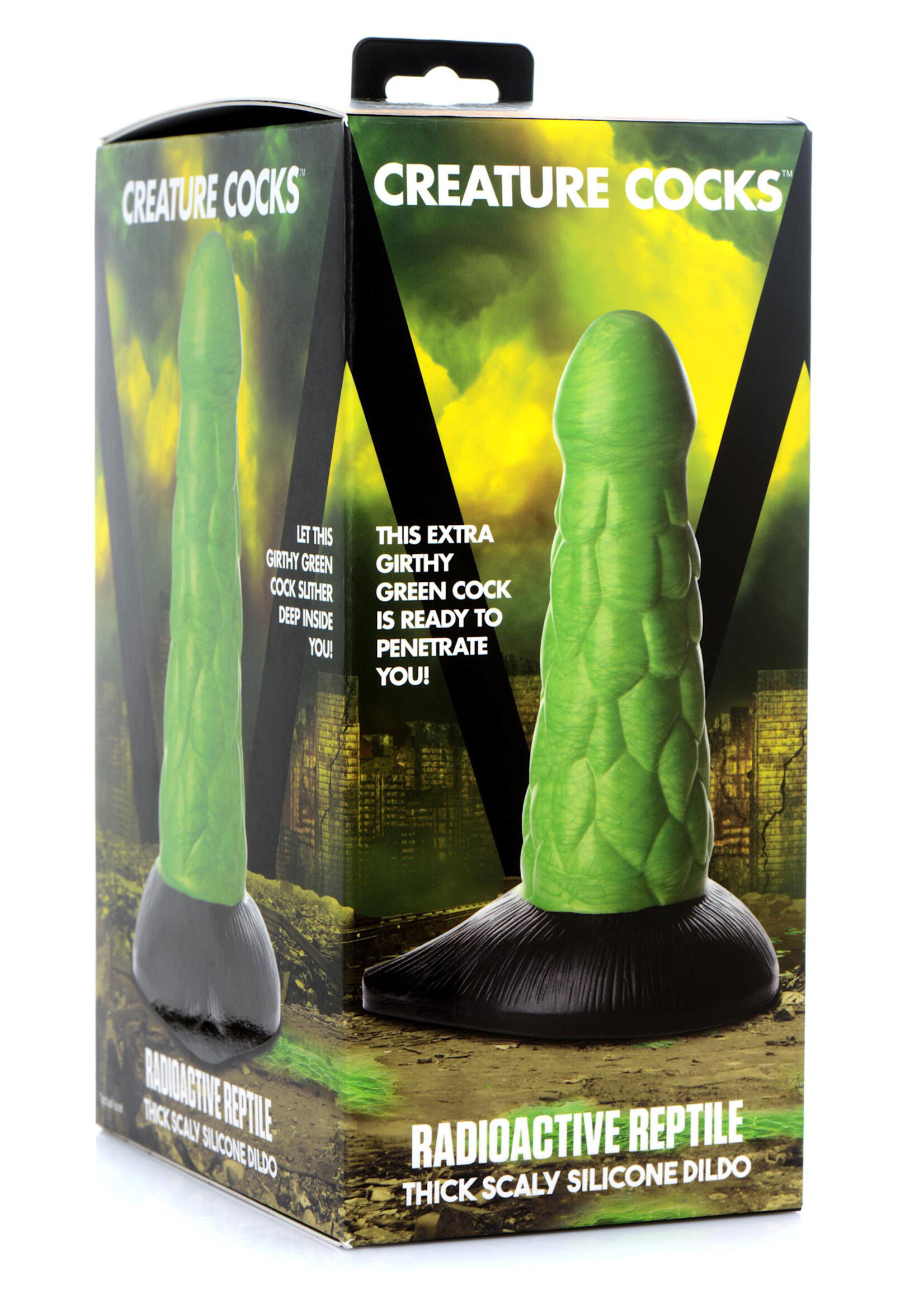 creature cocks Radioactive Reptile Thick Scaly Silicone Dildo - Green
