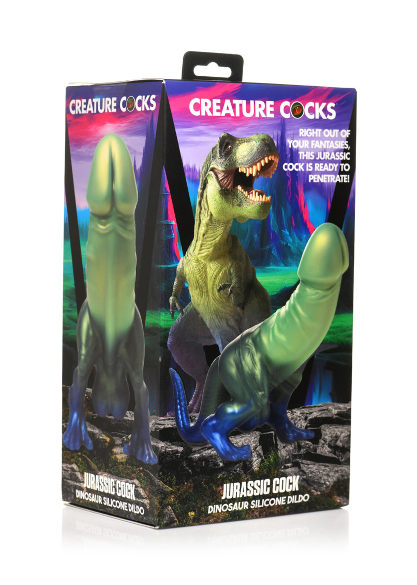 creature cocks Jurassic Cock Dinosaur Silicone Dildo - Green/blue