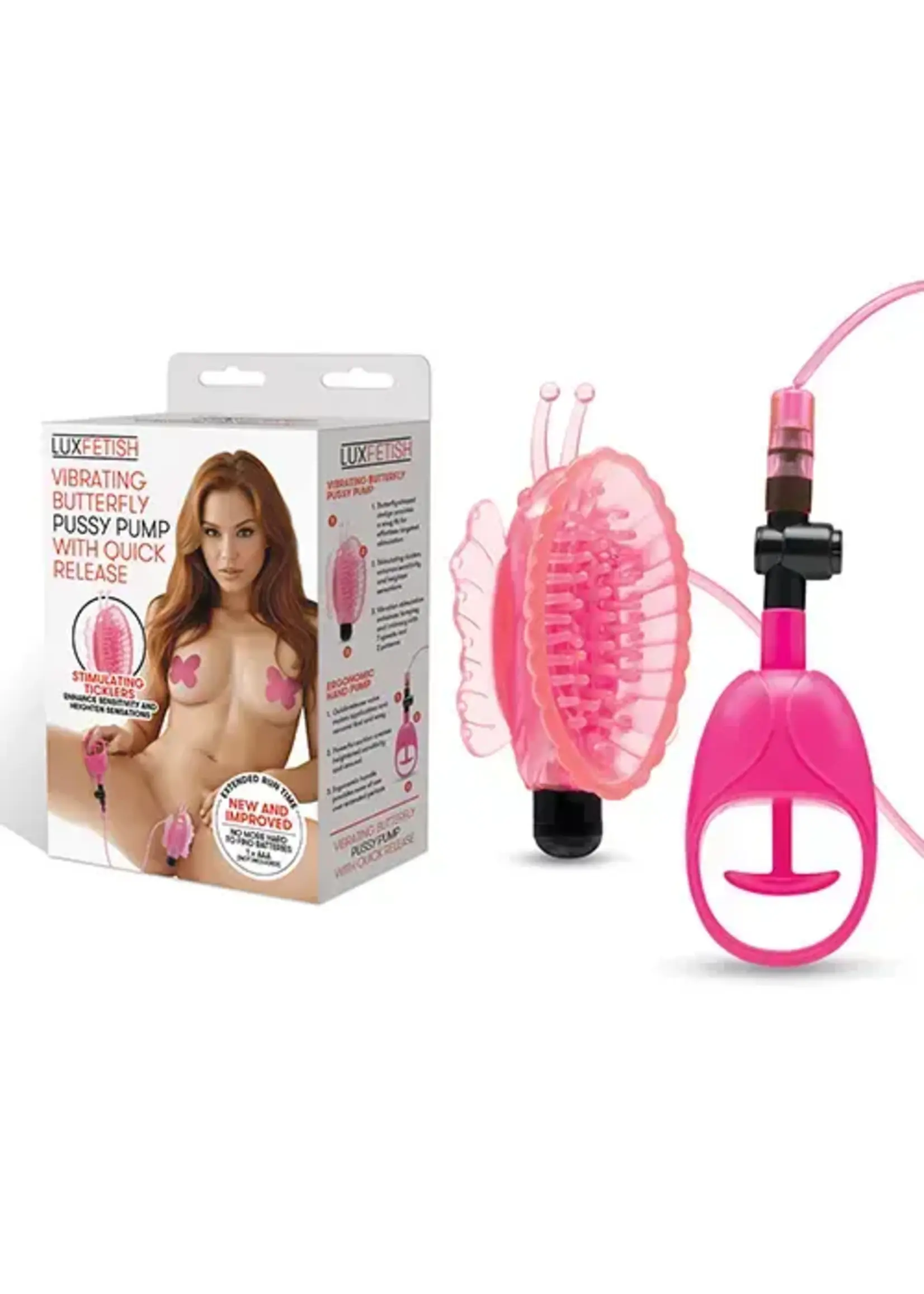 Lux Fetish Lux Fetish Vibrating Butterfly Pussy Pump w/Quick Release - Pink