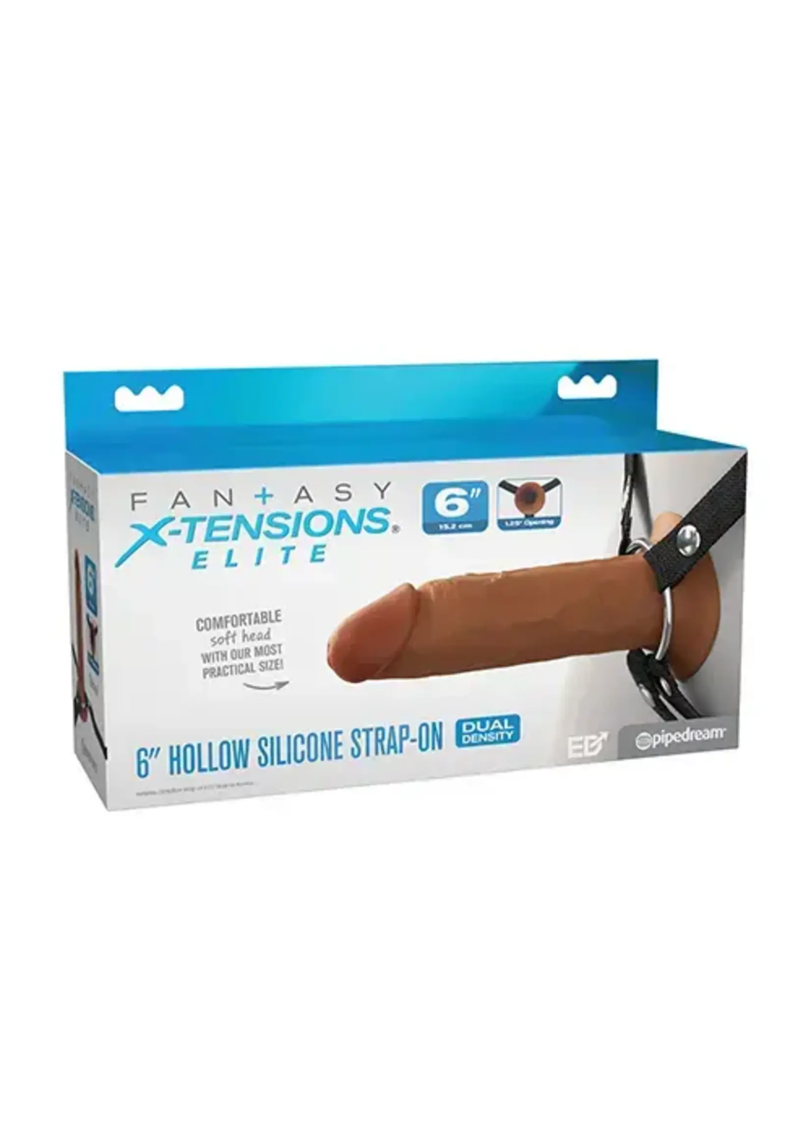 Fantasy X-tensions Fantasy X-tensions Elite 6" Silicone Hollow Strap-on w/Harness - Brown