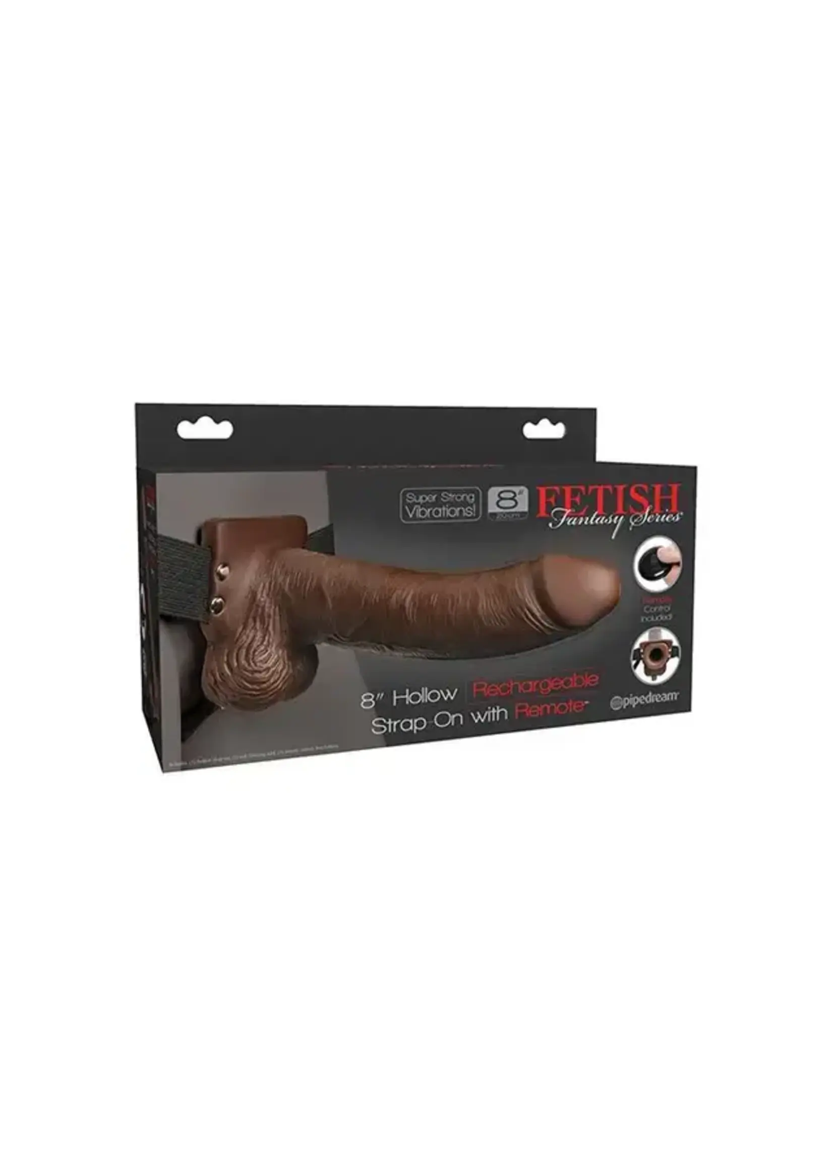 Fetish Fetish Fantasy Series 8" Hollow Rechargeable Strap On w/Remote - Brown