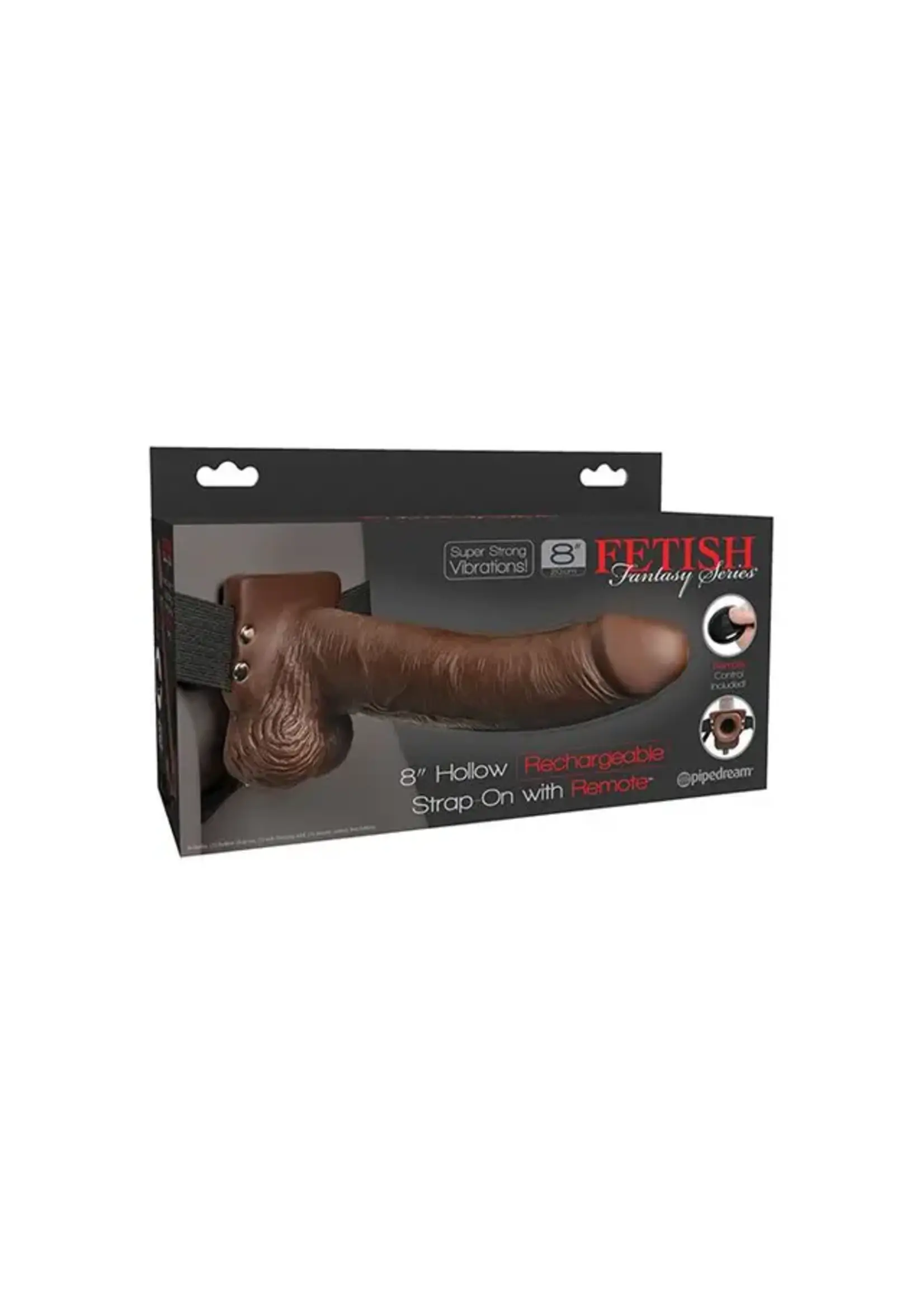 Fetish Fetish Fantasy Series 8" Hollow Rechargeable Strap On w/Remote - Brown