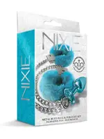 Nixie Nixie Metal Butt Plug w/Inlaid Jewel & Fur Cuff Set - Blue Metallic