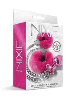 Nixie Nixie Metal Butt Plug w/Inlaid Jewel & Fur Cuff Set - Pink Metallic