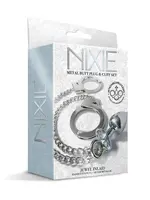 Nixie Nixie Metal Butt Plug w/Inlaid Jewel & Fur Cuff Set - Silver Metallic
