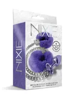 Nixie Nixie Metal Butt Plug w/Inlaid Jewel & Fur Cuff Set - Purple Metallic