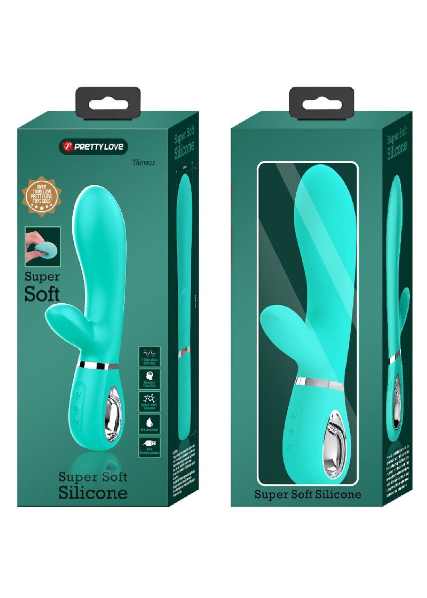Pretty Love Thomas Super Soft Silicone Rabbit Vibrator - Turquoise