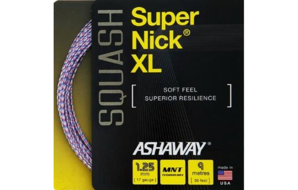 Ashaway SuperNick XL 17 Squash String (White/Blue/Red)
