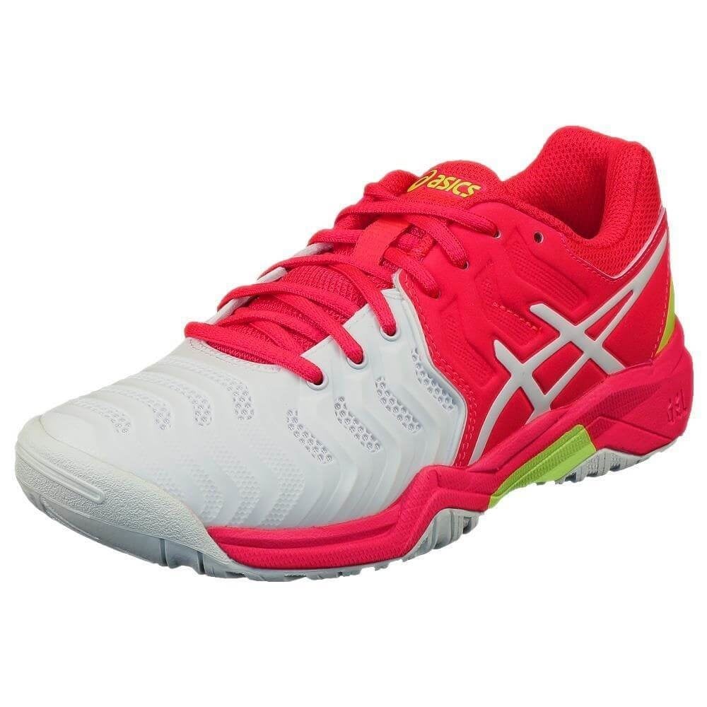 الانتاجية Asics Gel Resolution 7 GS Junior Tennis Shoe (White/Laser Pink) الانتاجية