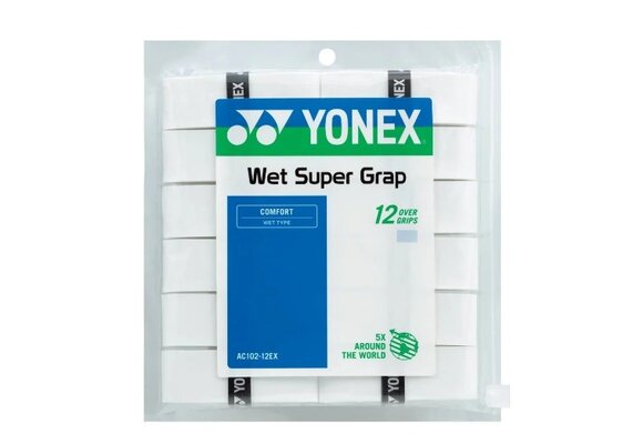 Yonex Wet Super Grap Overgrip 12 Pack (White)