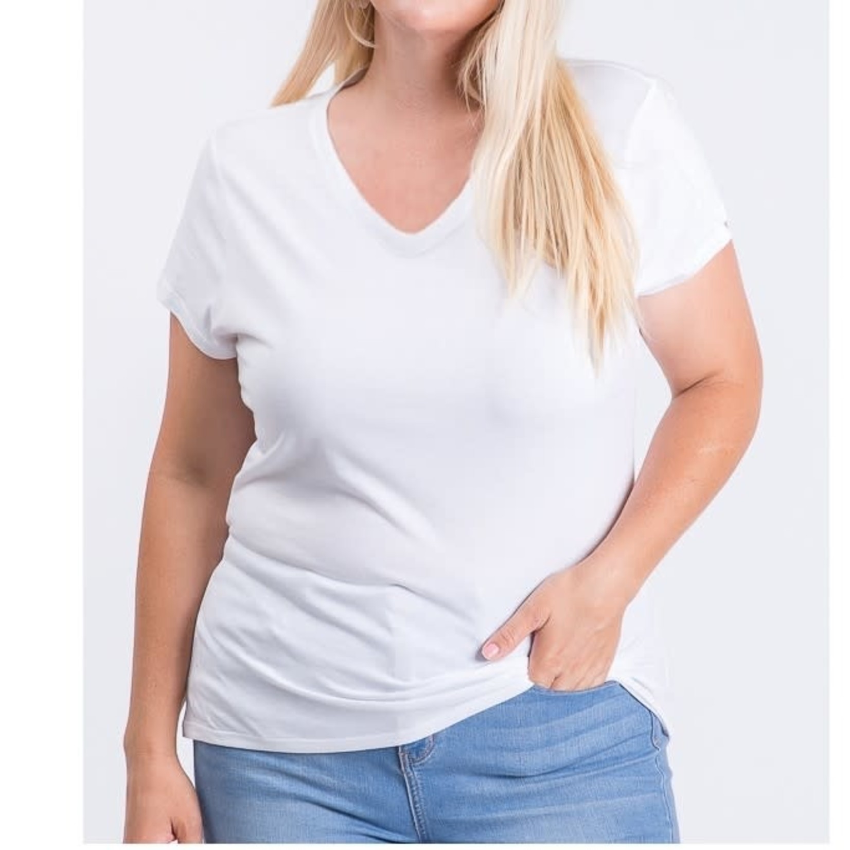Basic Short Sleeve V-neck  T-Shirt Plus Size