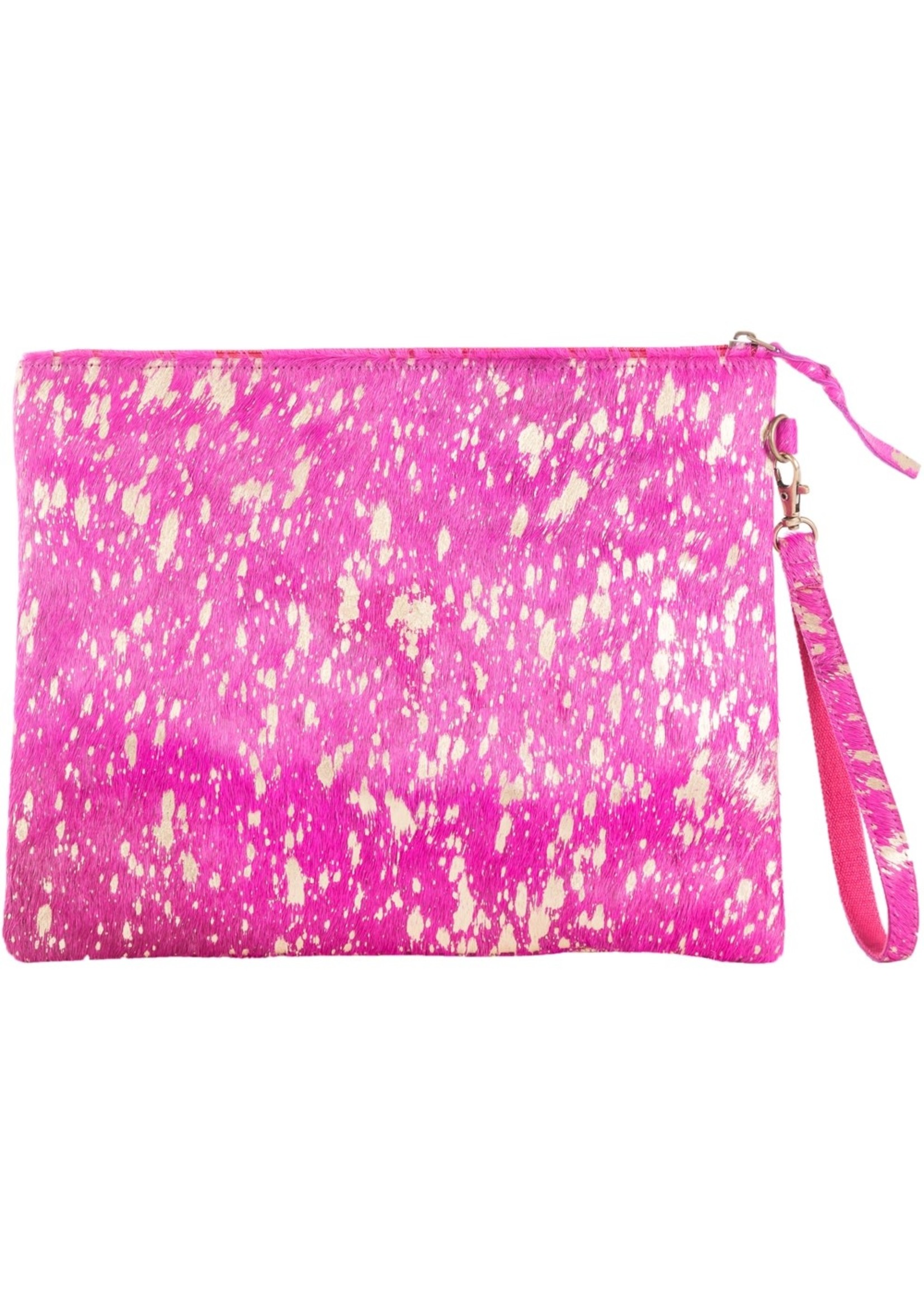 Katydid Pink/Gold Metallic Hair on Leather Clutch