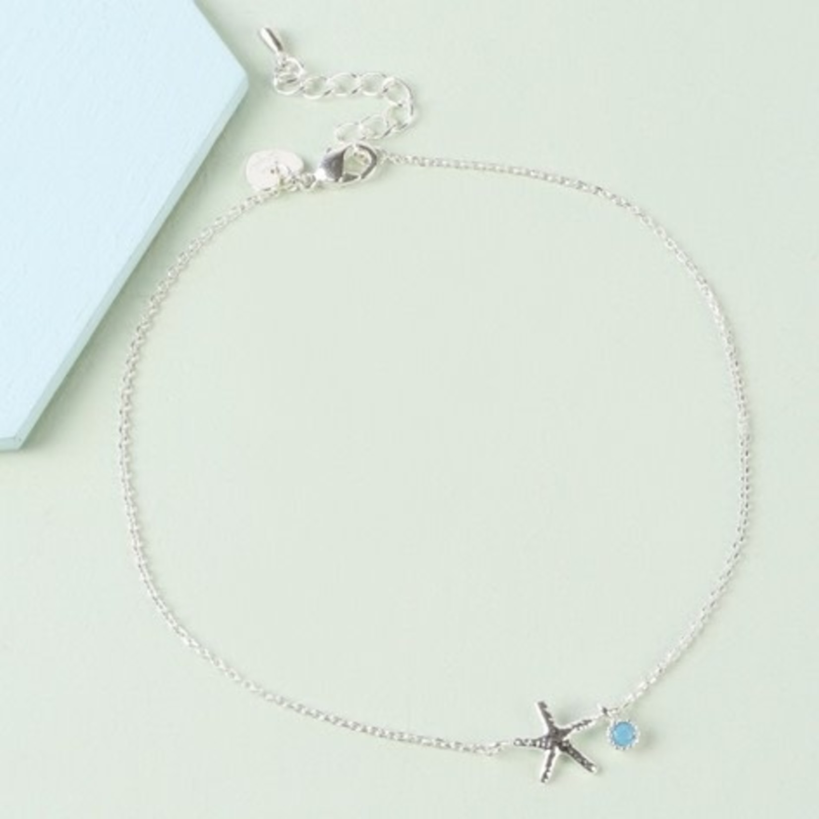 Lisa Angel Starfish w/ Blue Gem Anklet Plated Silver