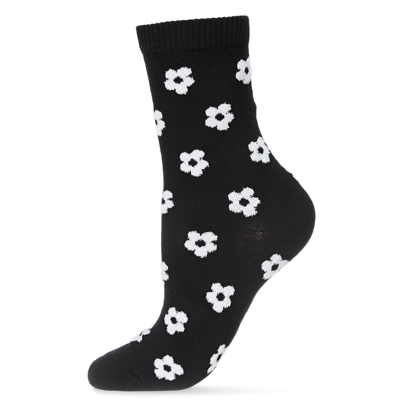 MeMoi Flocked Floral Crew Sock Black