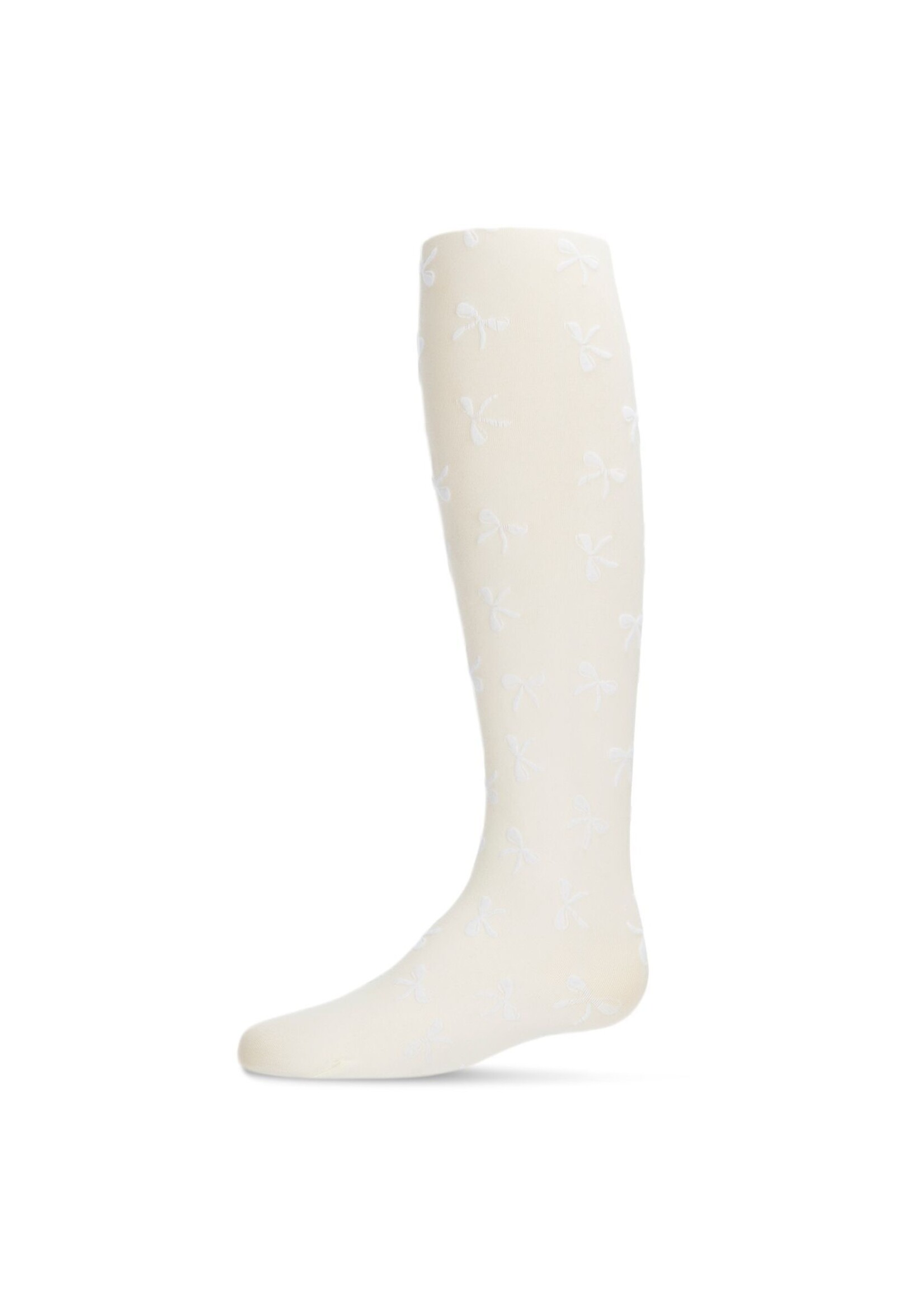 Girls Flocked Bow Tights Winter White - For The Love of Shoes NY