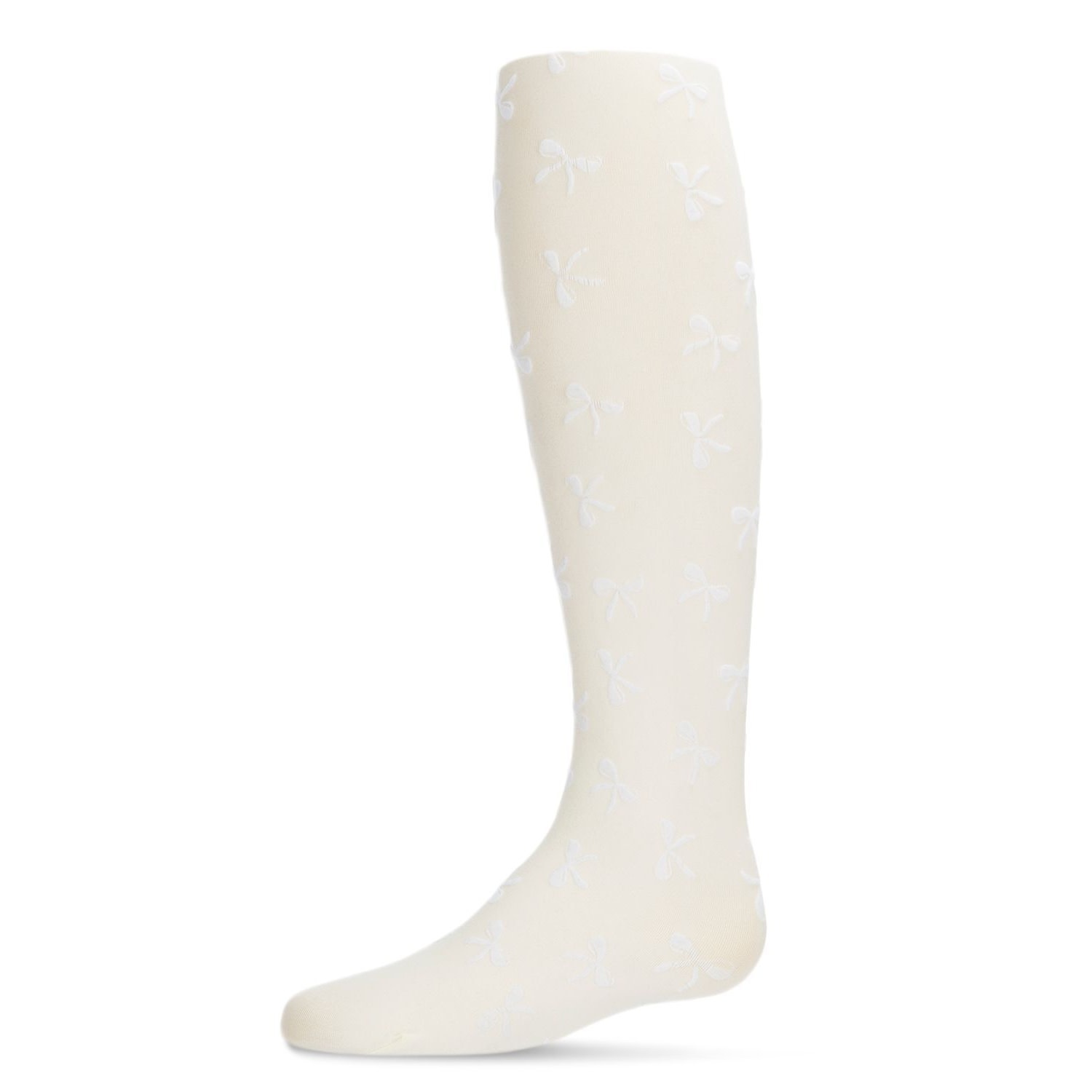 Girls Flocked Bow Tights Winter White - For The Love of Shoes NY