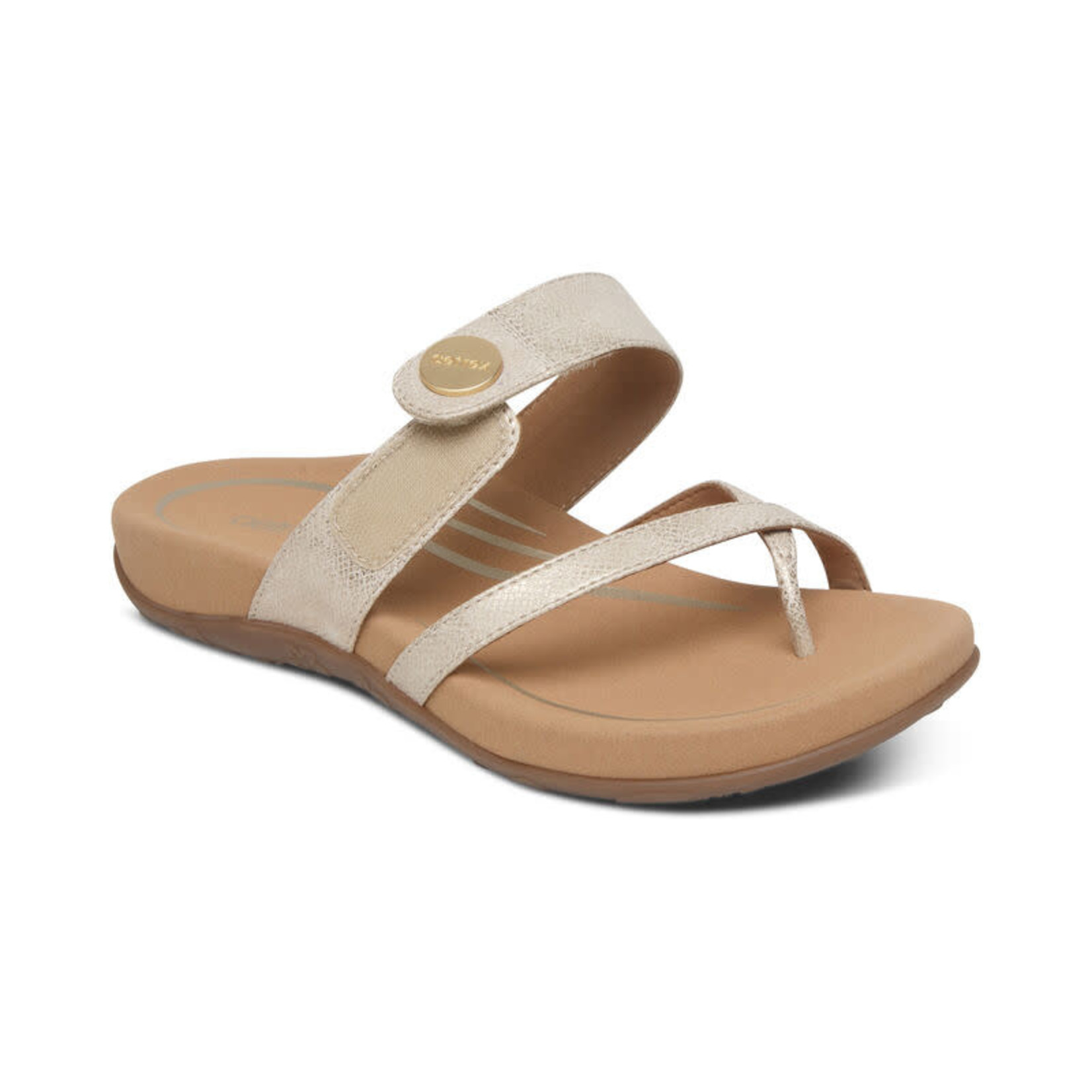 Aetrex Izzy Adjustable Slide Sandal in Light Gold by Aetrex