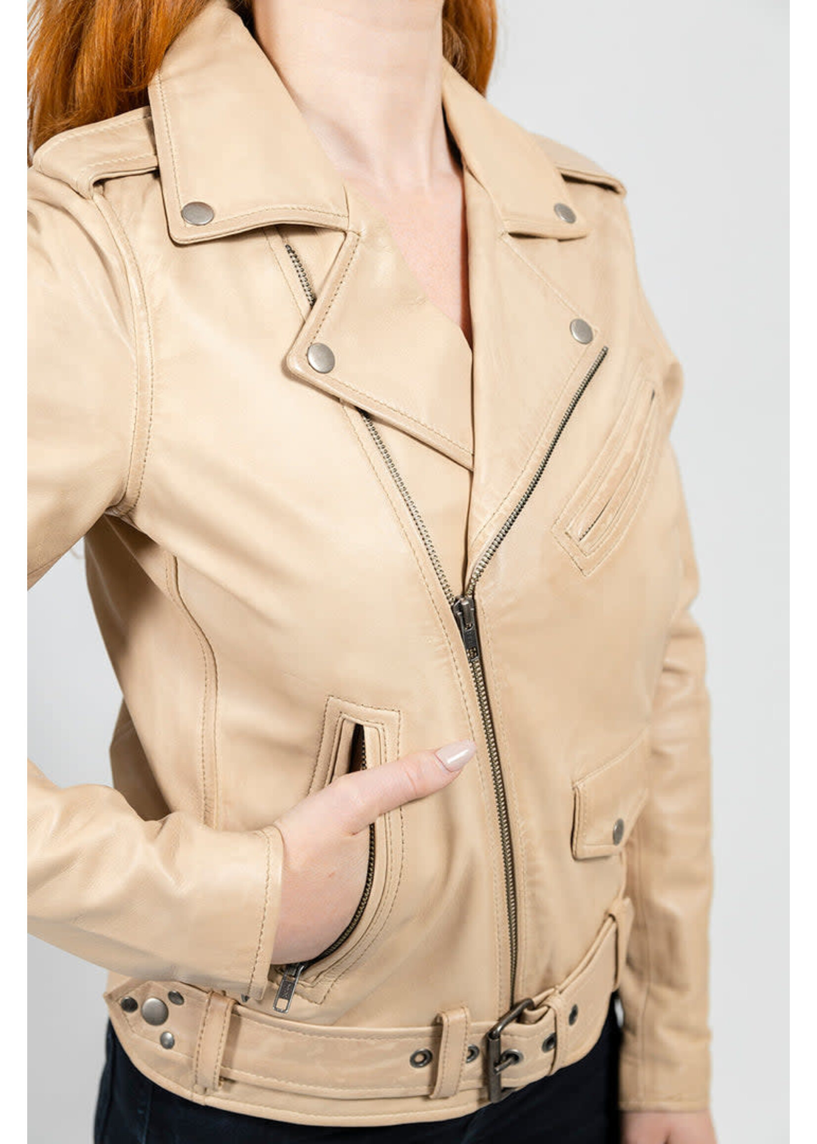 Lambskin leather top moto jacket