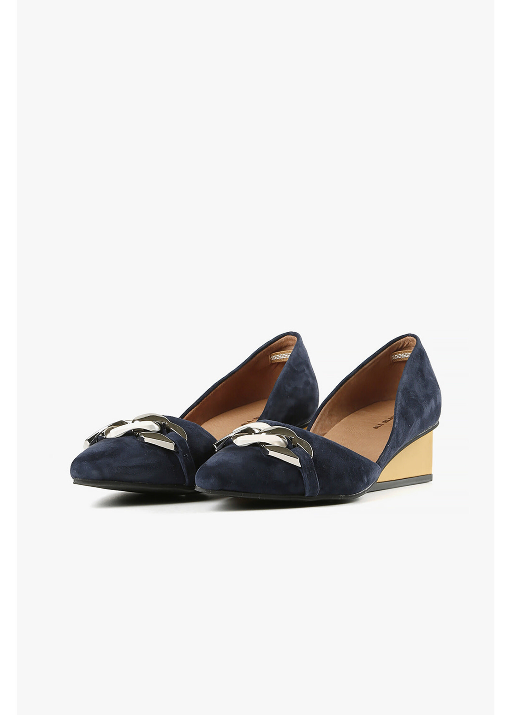 ALL BLACK Heart Link Wedge by All BLACK in Navy Suede Blowout Final Sale