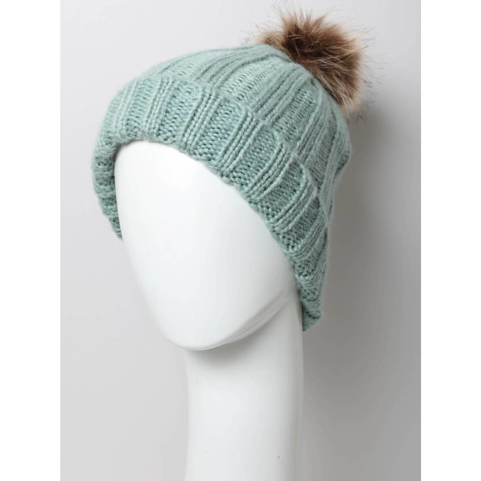 Ribbed Faux Fur Pom Lined Beanie