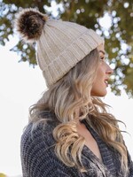 Ribbed Faux Fur Pom Lined Beanie