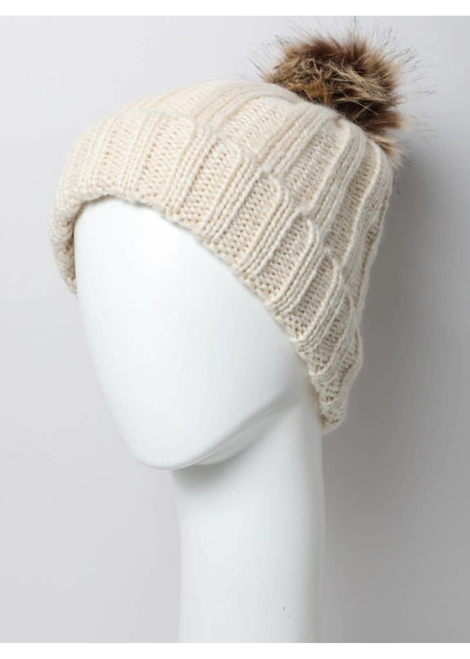 Ribbed Faux Fur Pom Lined Beanie