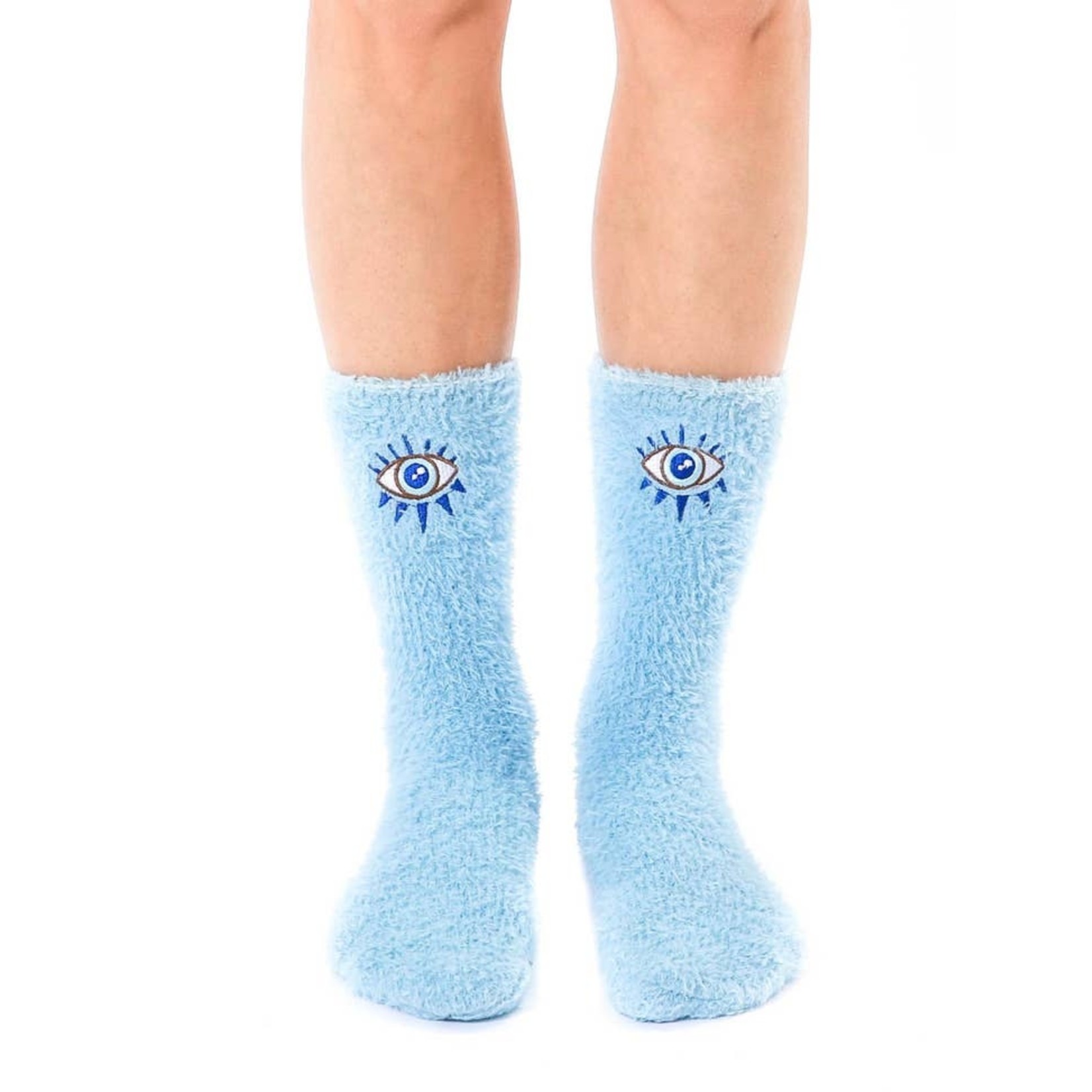 Living Royal Evil Eye Fuzzy Crew Socks with Bottom Grips