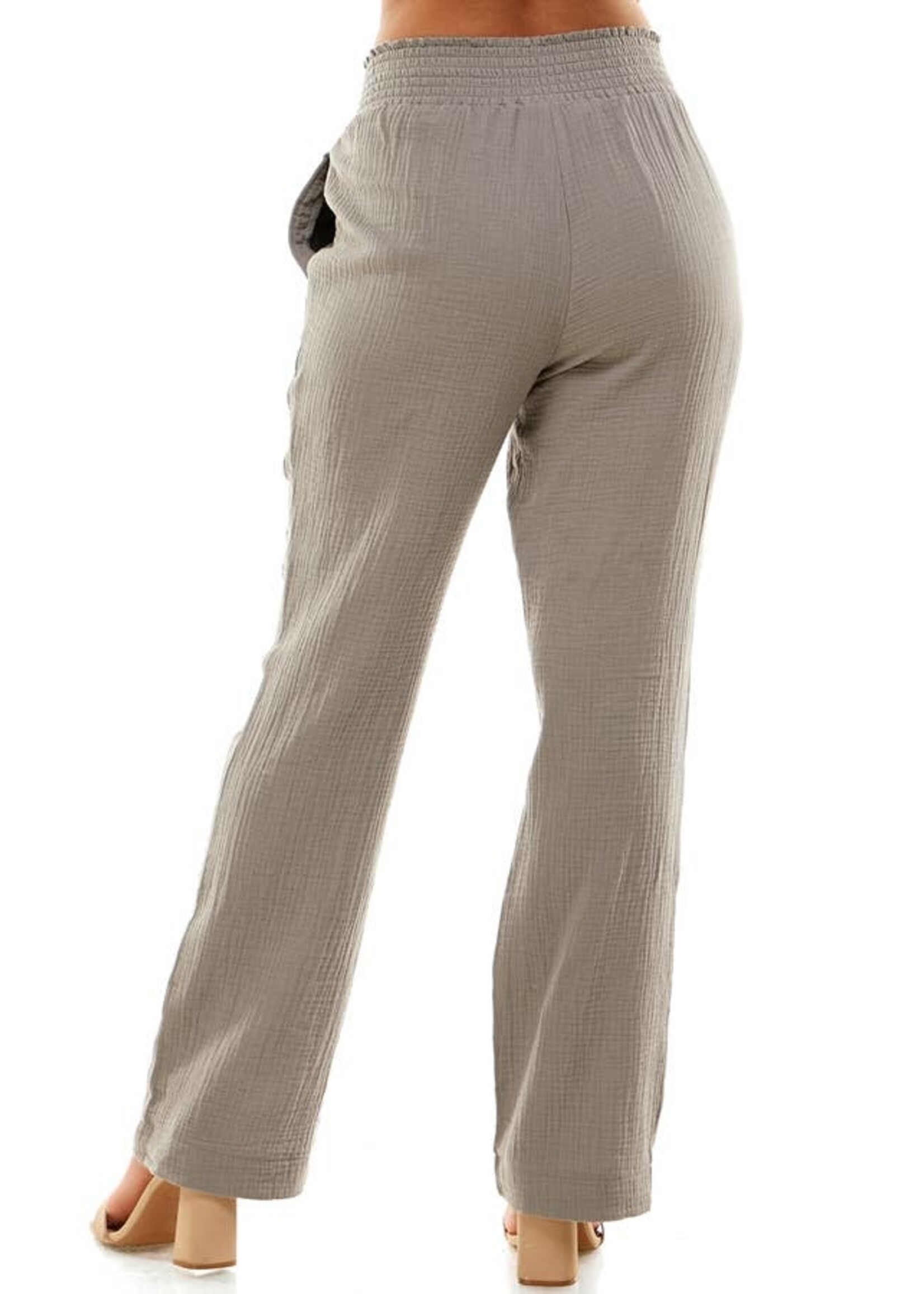 Grey Double Gauze Pants with Elastic Waistband