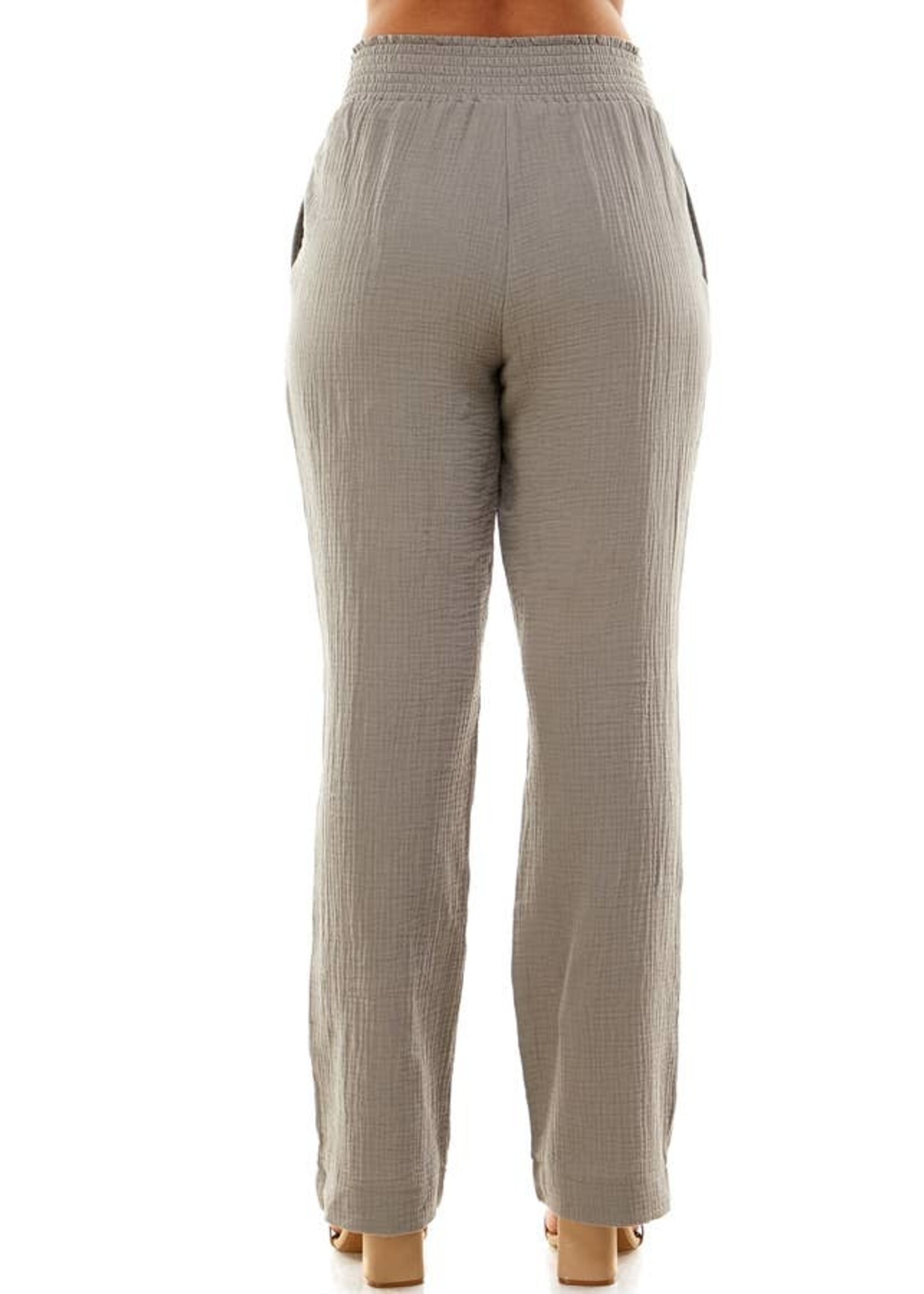 Grey Double Gauze Pants with Elastic Waistband