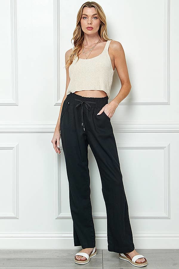 Wide Cut Pull On Linen Pants with Elastic Waistband - For The Love of Shoes  NY