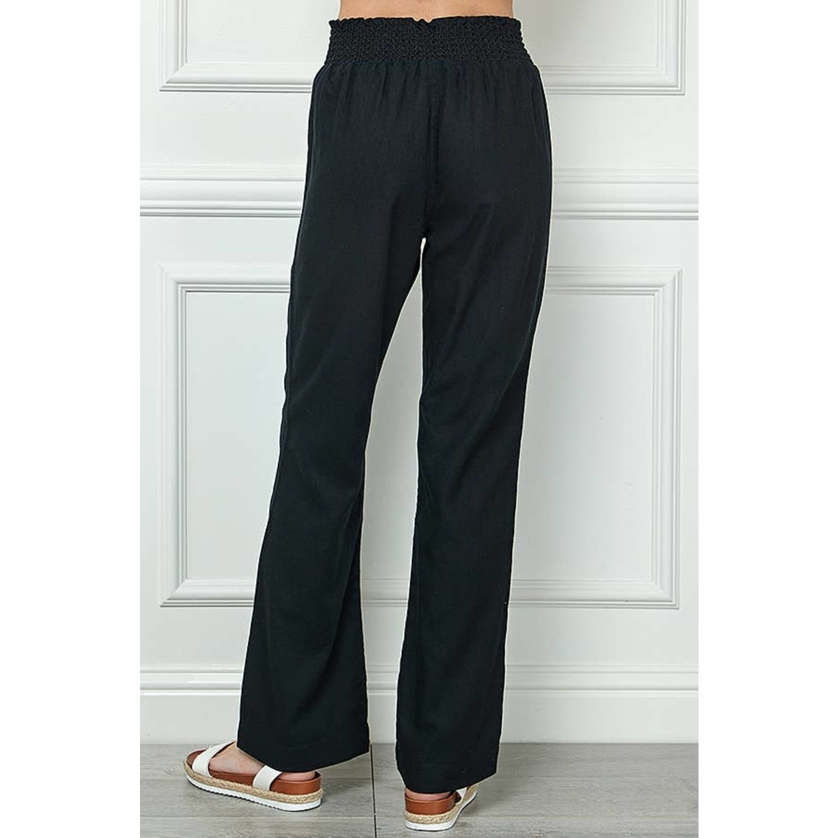 Wide Cut Pull On Linen Pants with Elastic Waistband