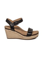 Aetrex Sydney Quarter Strap Adjustable Espadrille in Black Leather by Aetrex