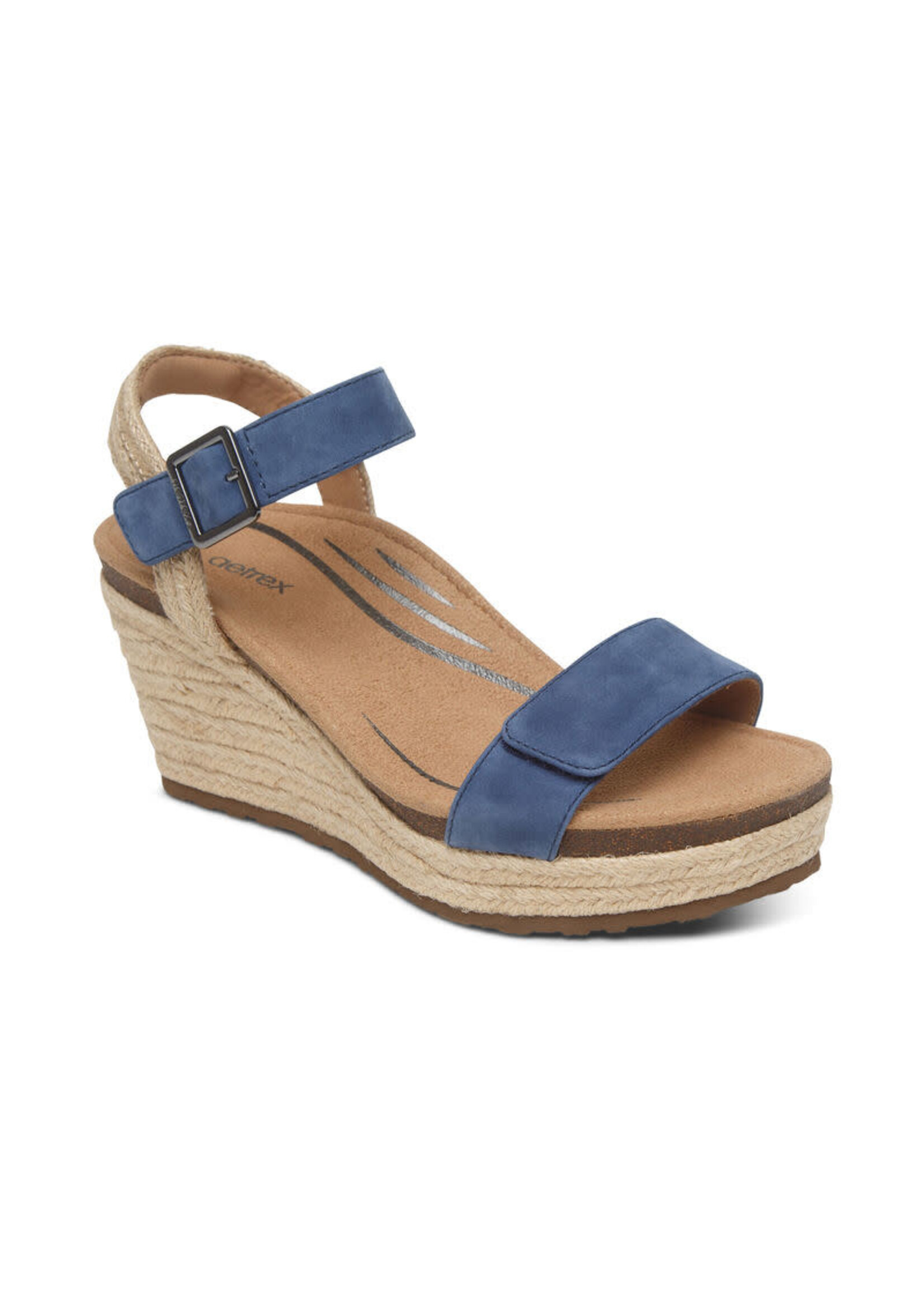 Aetrex Sydney Quarter Strap Adjustable Espadrille in Blue Suede by Aetrex