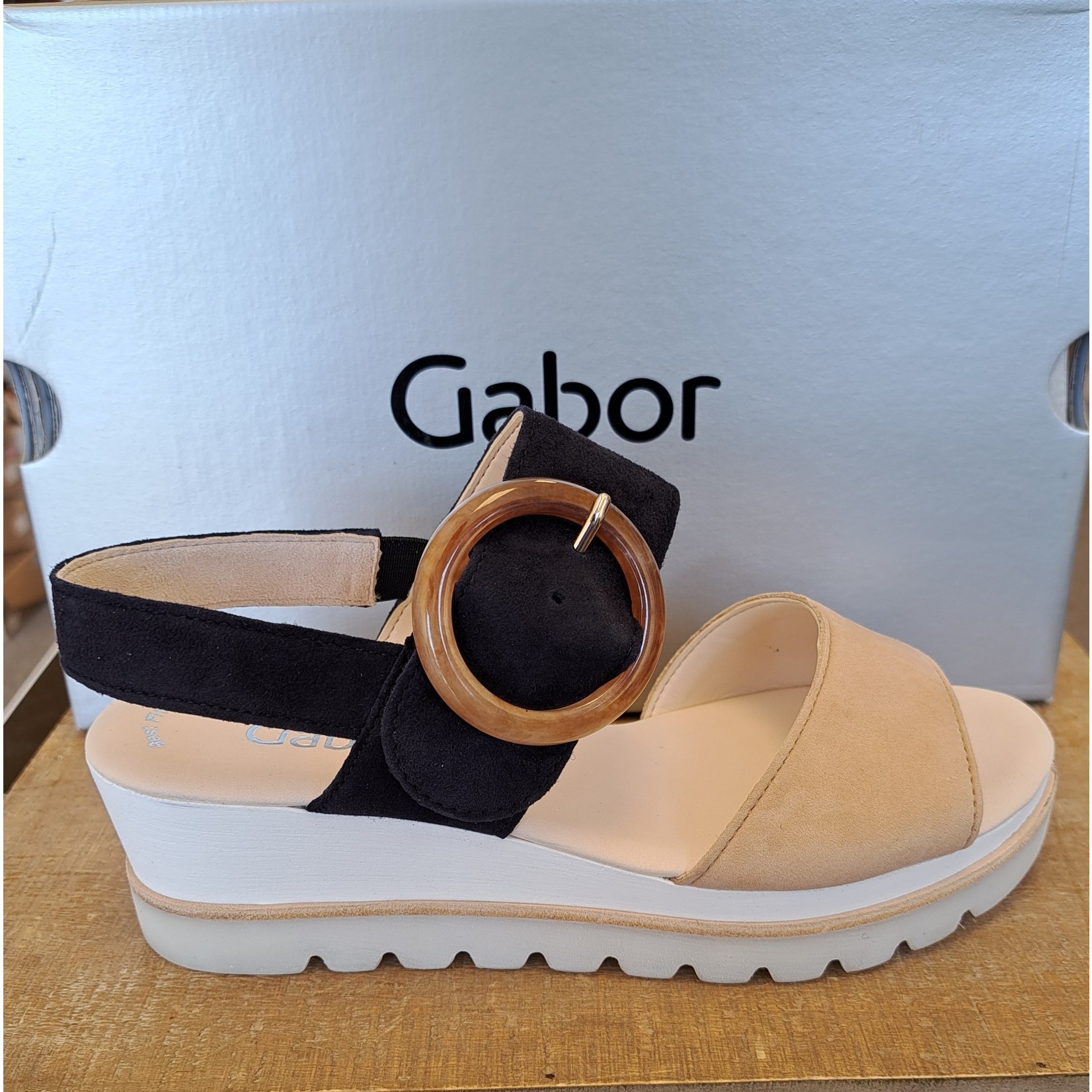 Gabor Kate Wedge in Navy and Caramel Suede by Gabor 24.645.30
