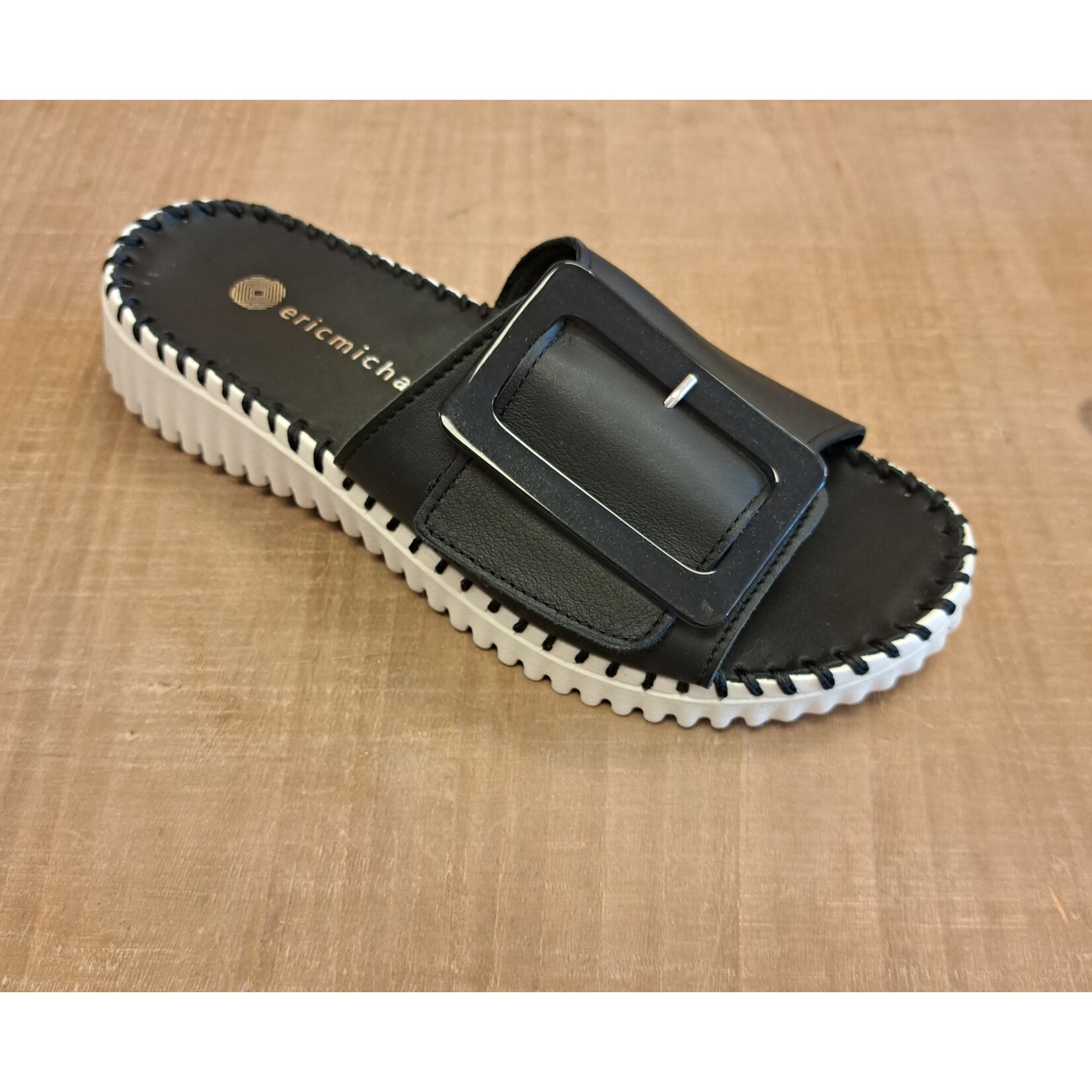 Eric Michael Darla Adjustable Sandal in Black Leather Eric Michael