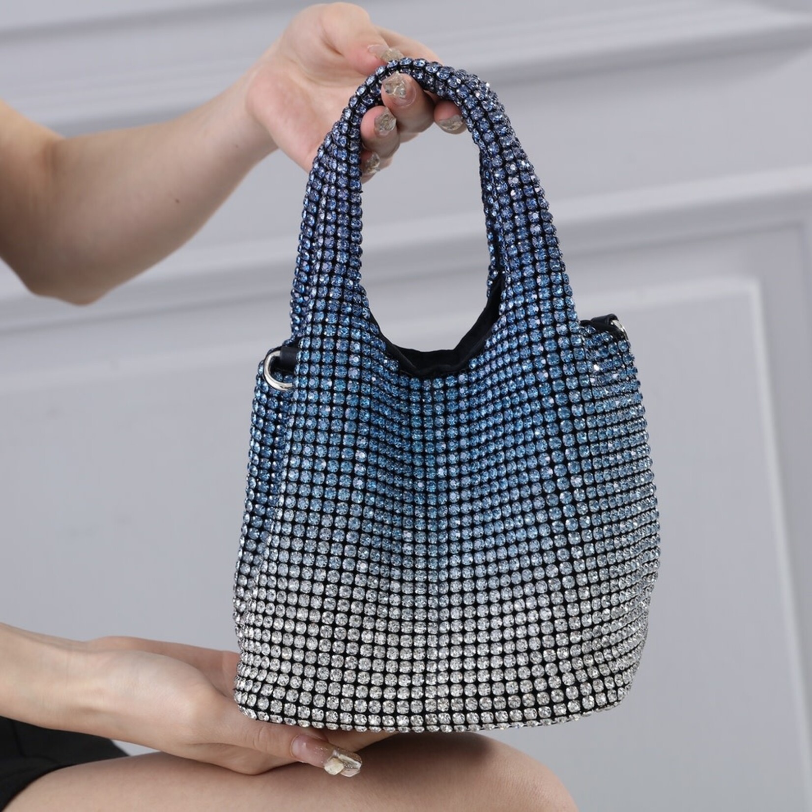 Crystal Grab Handle Bag in Blue Graduated Tones