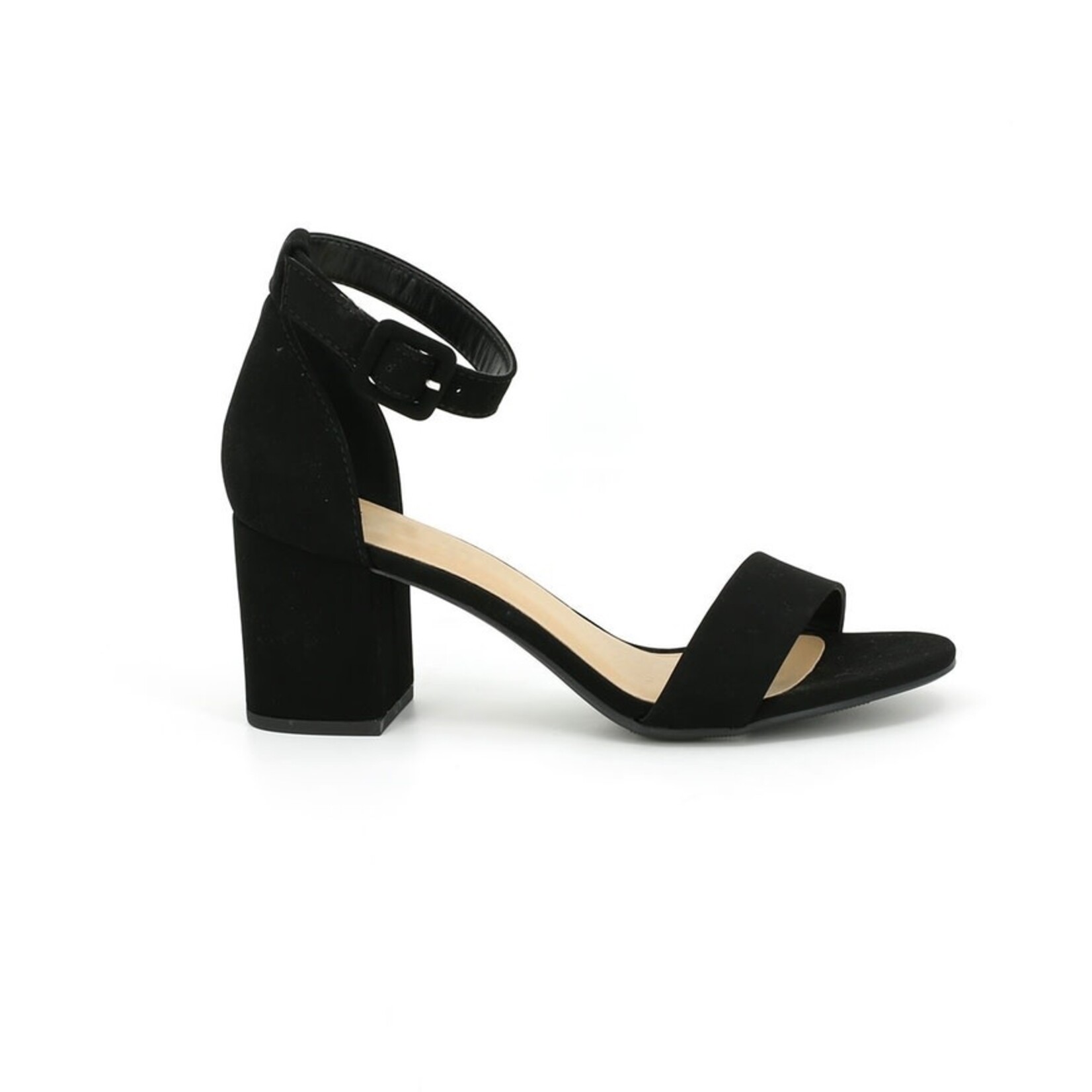 Cake 2.5" Block Heel in Black Sueded Fabric