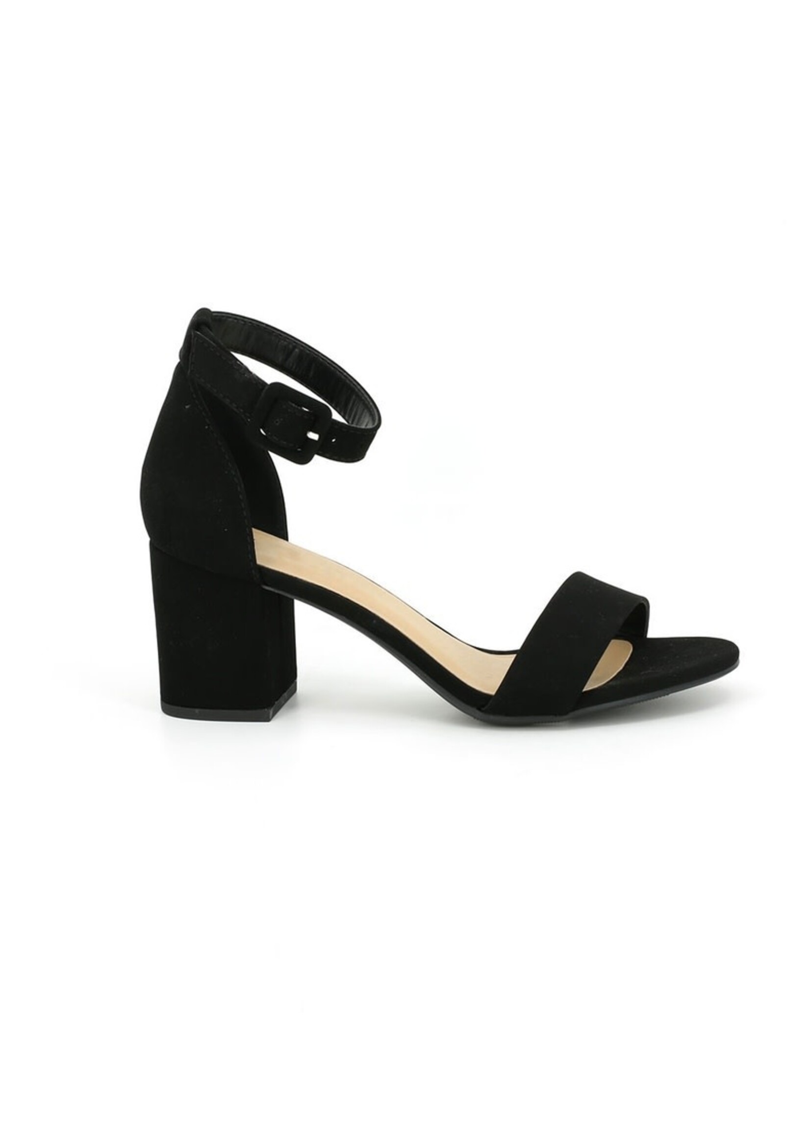 Cake 2.5" Block Heel in Black Sueded Fabric