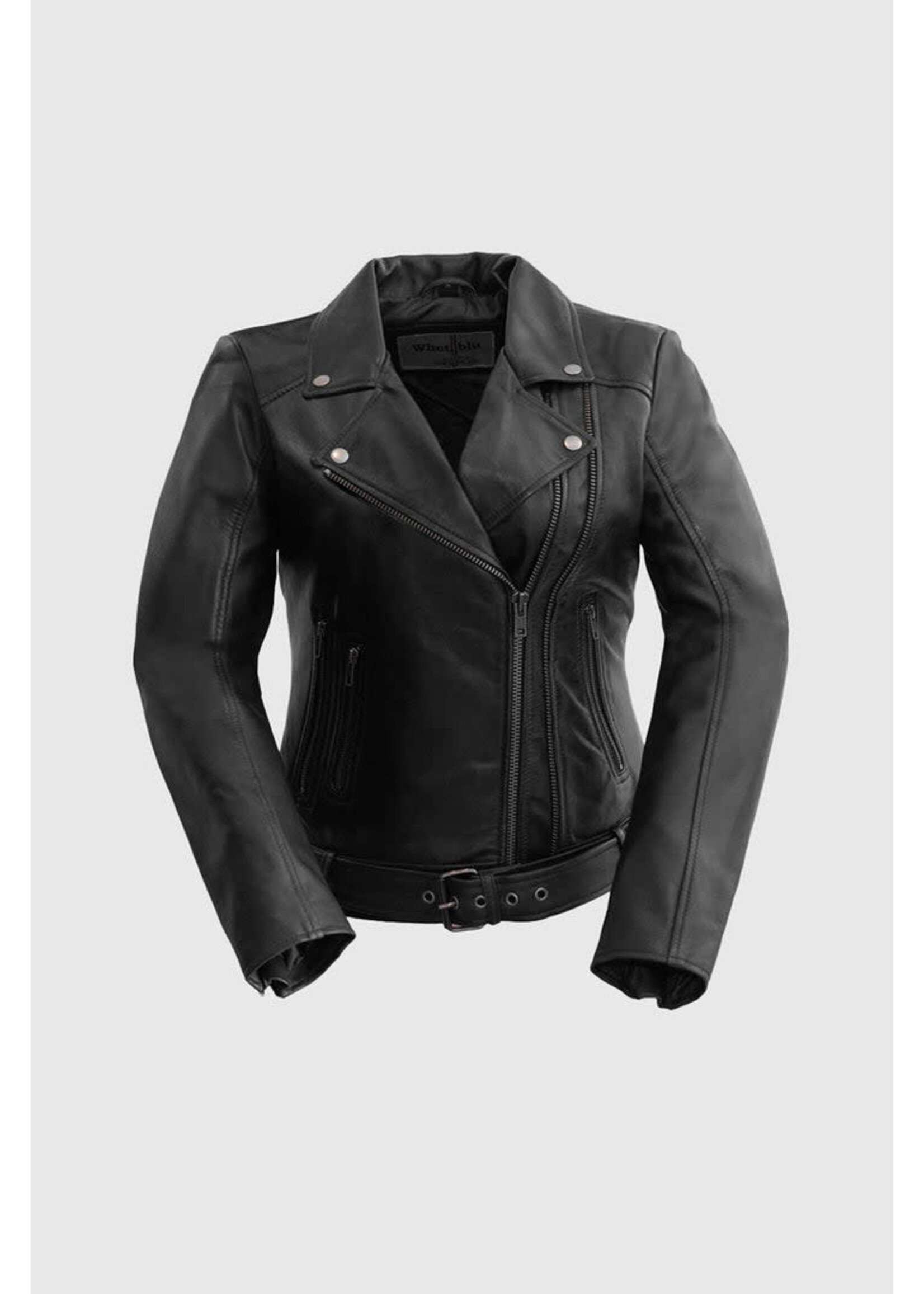 Whet Blu Chloe Womens Fashion Motorcycle Leather Jacket in Black 30% Off