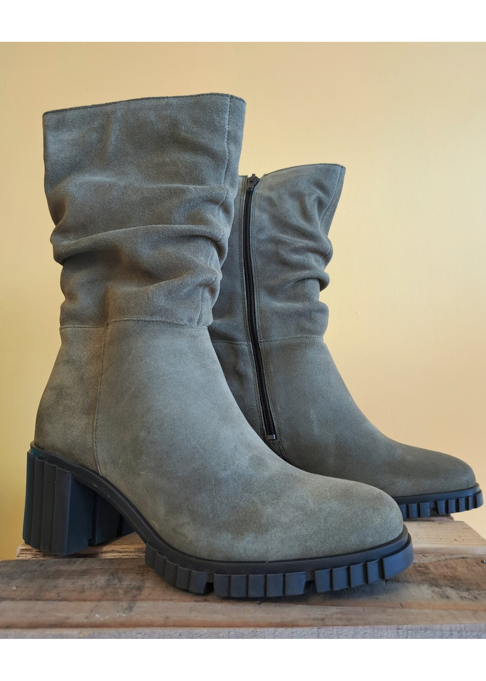 Eric Michael Mercedes Truffle Green Suede Waterproof Slouch Boots by Eric Michael 25% Off